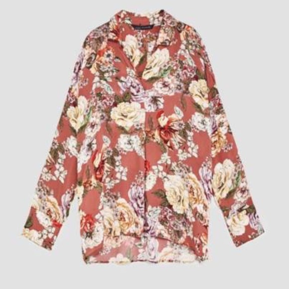 LAST!! Zara -Oversized Floral Pink Blouse (NEW) - Picture 3 of 8